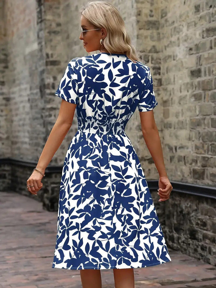 Women's Floral V-Neck Smocked Waist Midi Dress