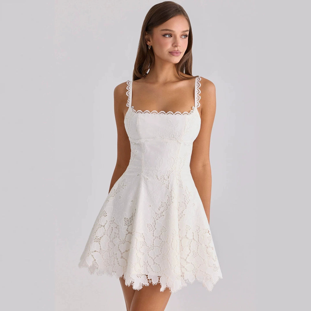 Women's Lace Trim Square Neck Mini Dress