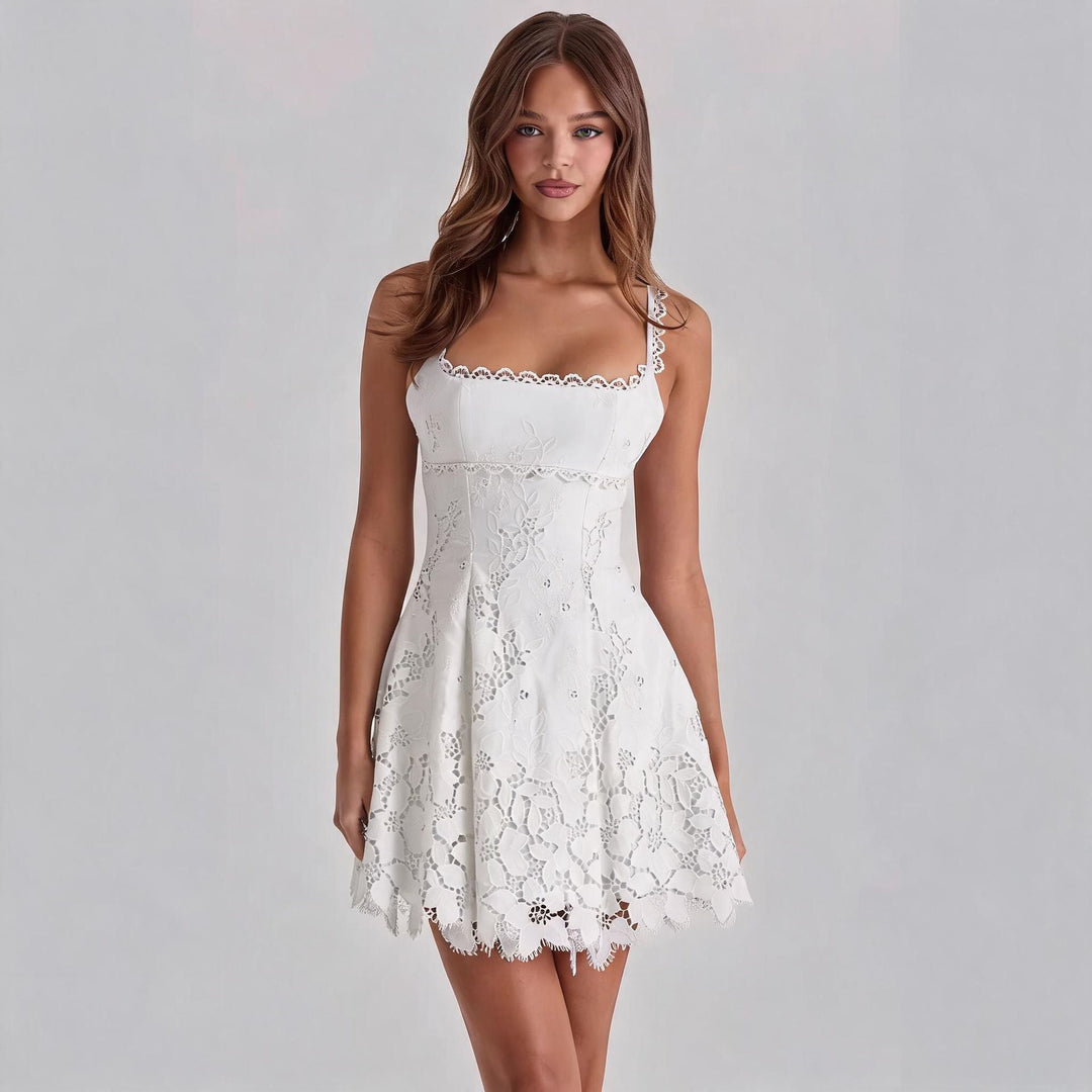 Women's Lace Trim Square Neck Mini Dress