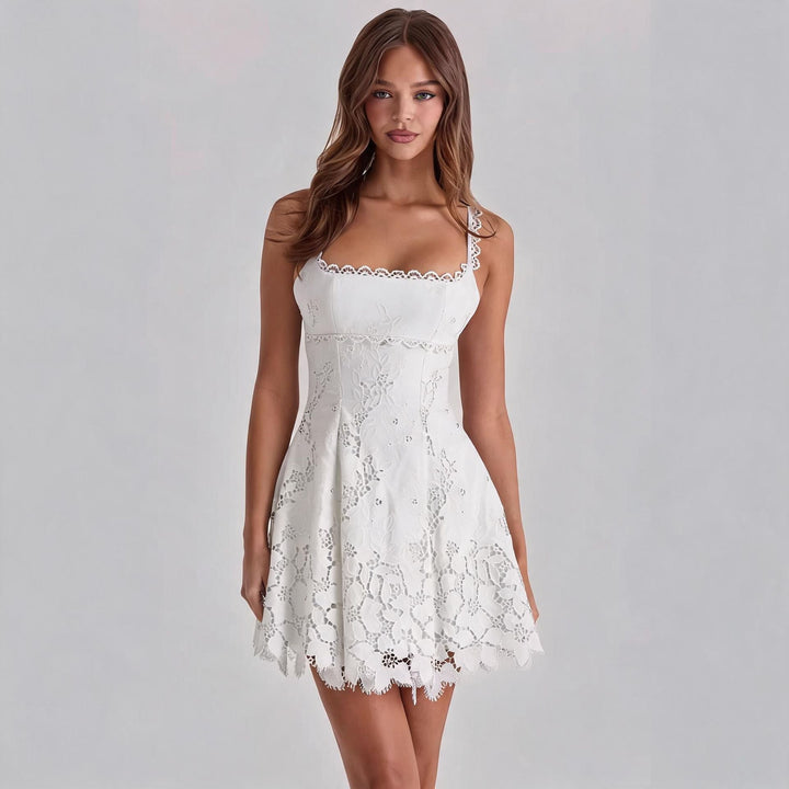 Women's Lace Trim Square Neck Mini Dress