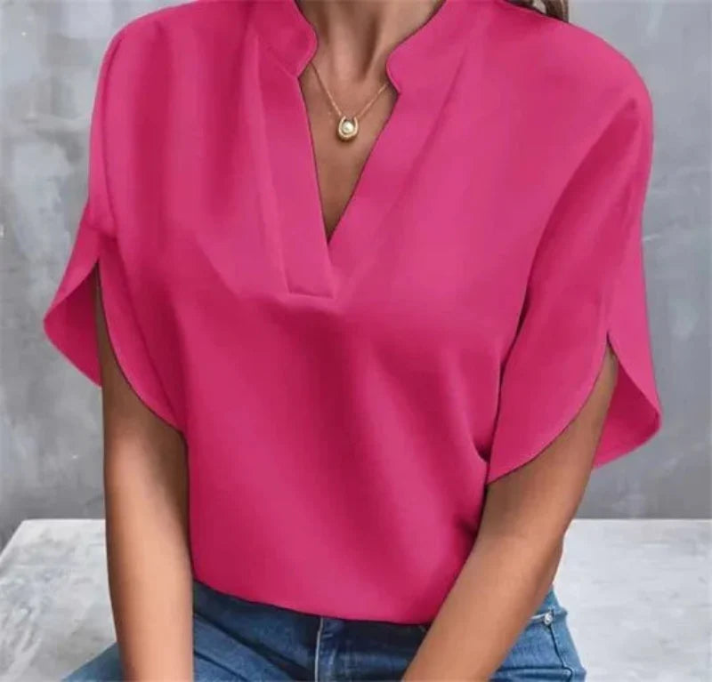 Women's Casual V-Neck Flutter Sleeve Blouse
