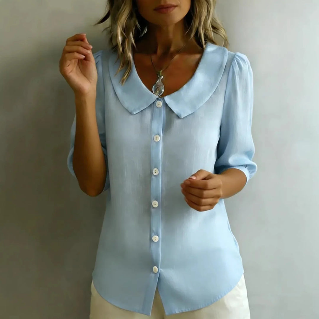 Women's Button-Up Blouse with Peter Pan Collar