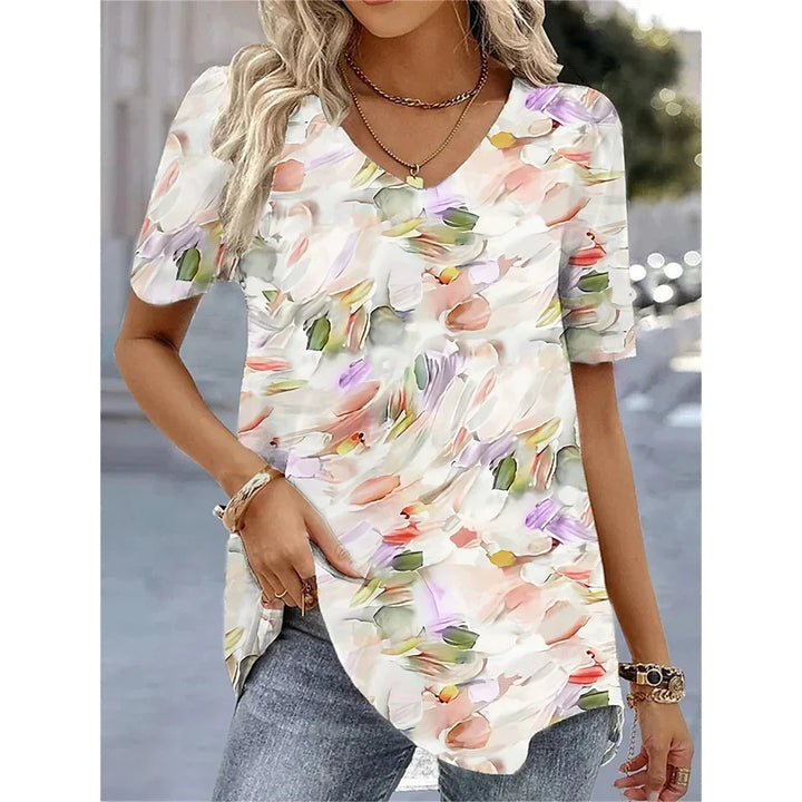 Women's Floral V-Neck Relaxed Fit Everyday Blouse