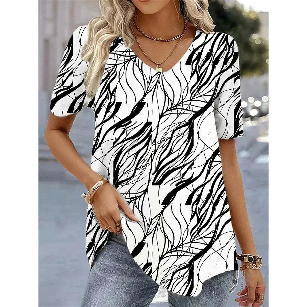 Women's Floral V-Neck Relaxed Fit Everyday Blouse