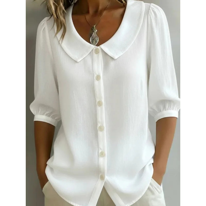 Women's Button-Up Blouse with Peter Pan Collar