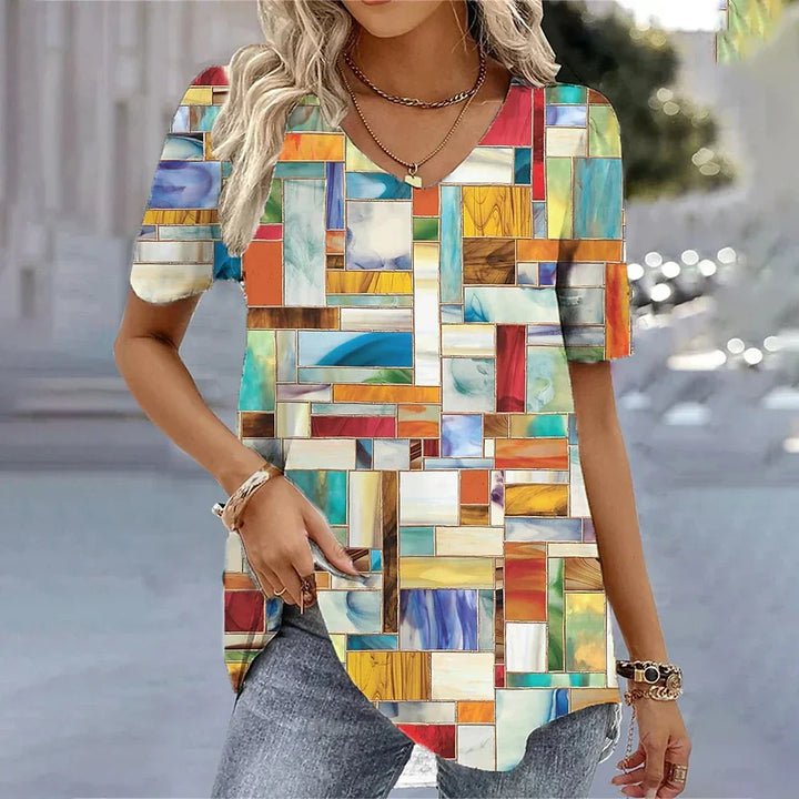Women's Floral V-Neck Relaxed Fit Everyday Blouse
