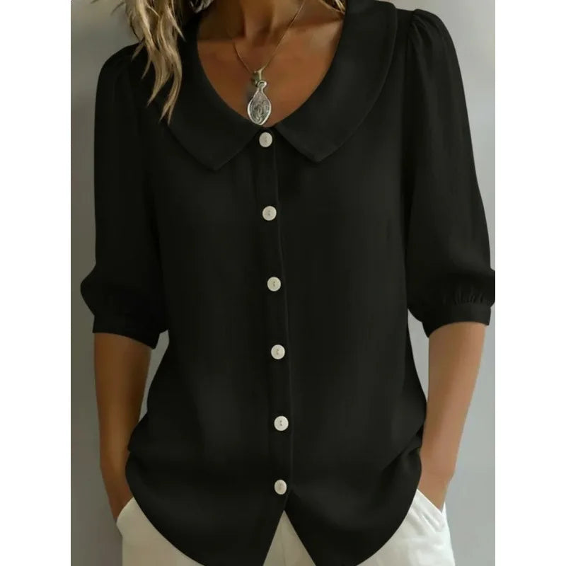 Women's Button-Up Blouse with Peter Pan Collar