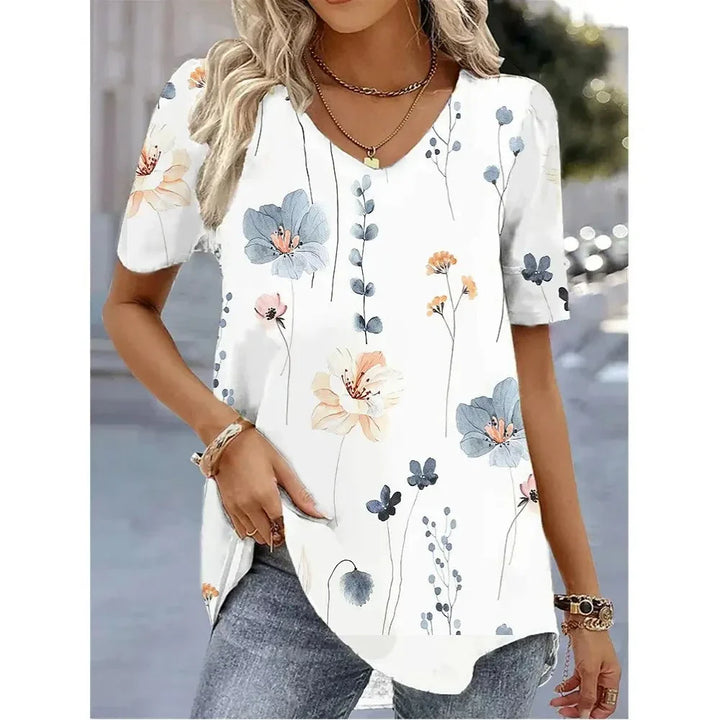 Women's Floral V-Neck Relaxed Fit Everyday Blouse