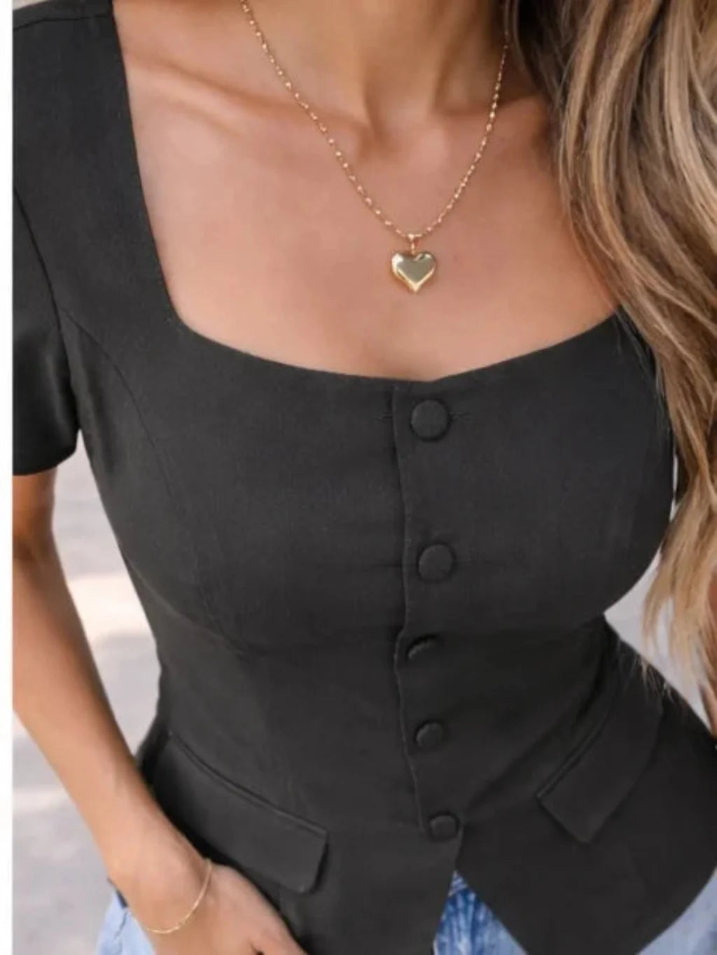 Women's Elegant Square Neck Button Front Blouse