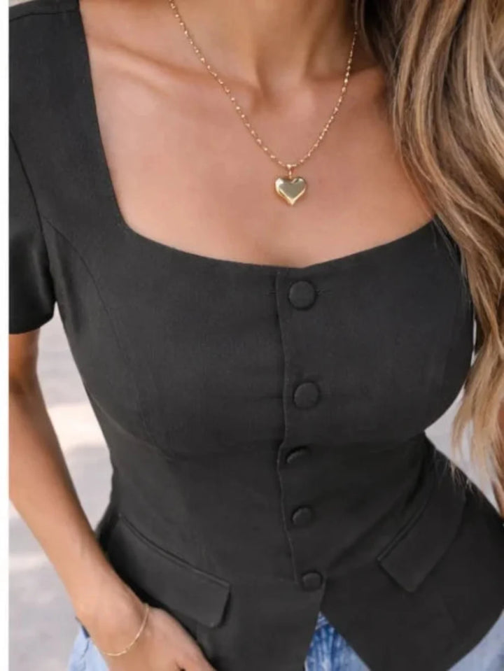 Women's Elegant Square Neck Button Front Blouse