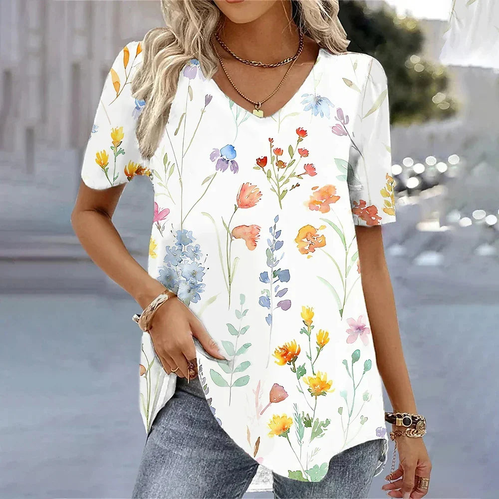 Women's Floral V-Neck Relaxed Fit Everyday Blouse