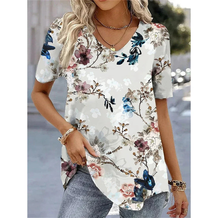 Women's Floral V-Neck Relaxed Fit Everyday Blouse