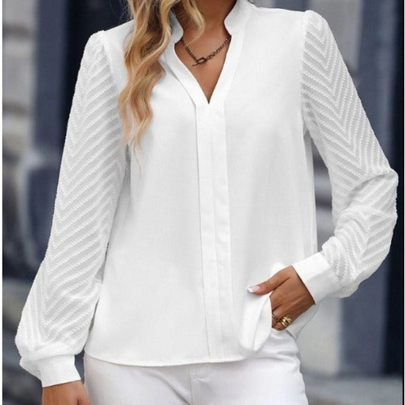 Women's Textured Long Sleeve V-Neck Blouse