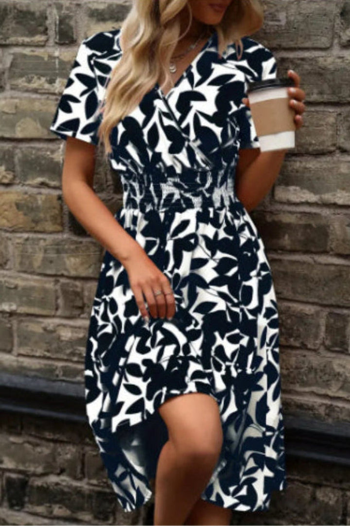 Women's Floral V-Neck Smocked Waist Midi Dress