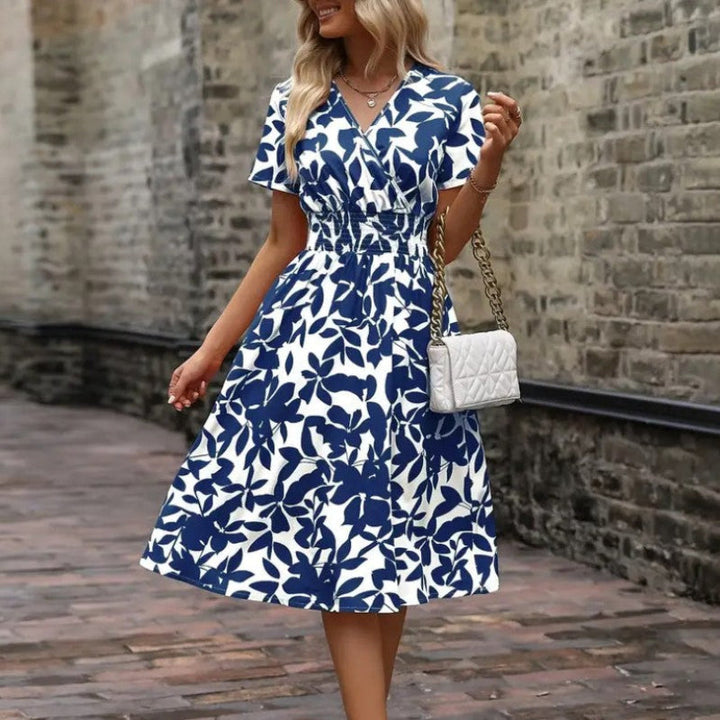 Women's Floral V-Neck Smocked Waist Midi Dress