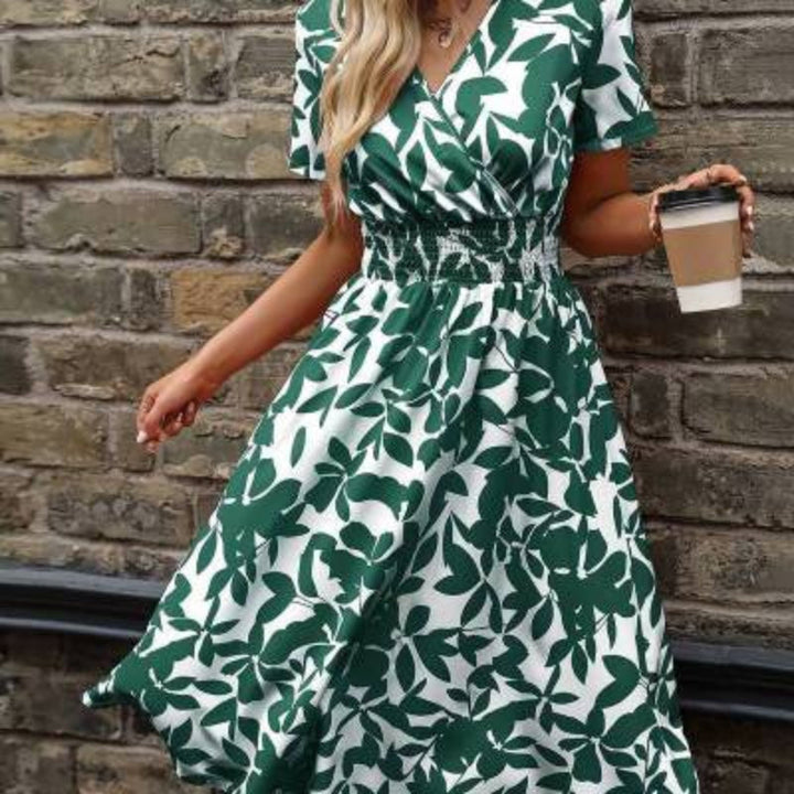 Women's Floral V-Neck Smocked Waist Midi Dress