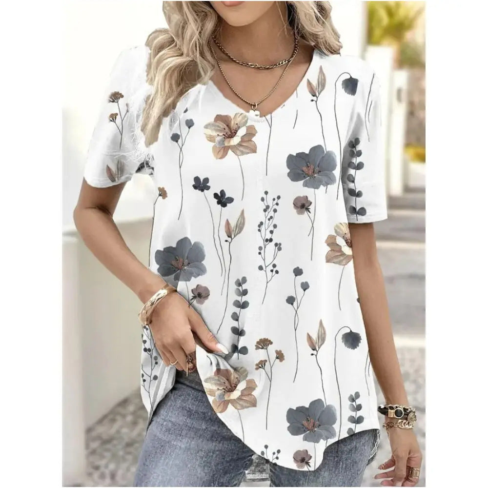 Women's Floral V-Neck Relaxed Fit Everyday Blouse