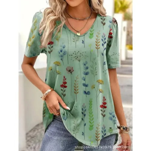 Women's Floral V-Neck Relaxed Fit Everyday Blouse
