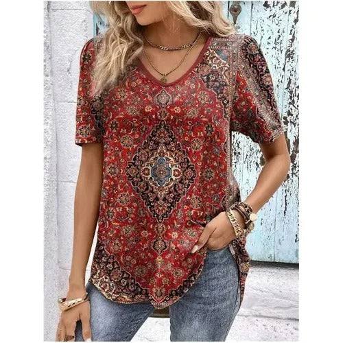 Women's Floral V-Neck Relaxed Fit Everyday Blouse